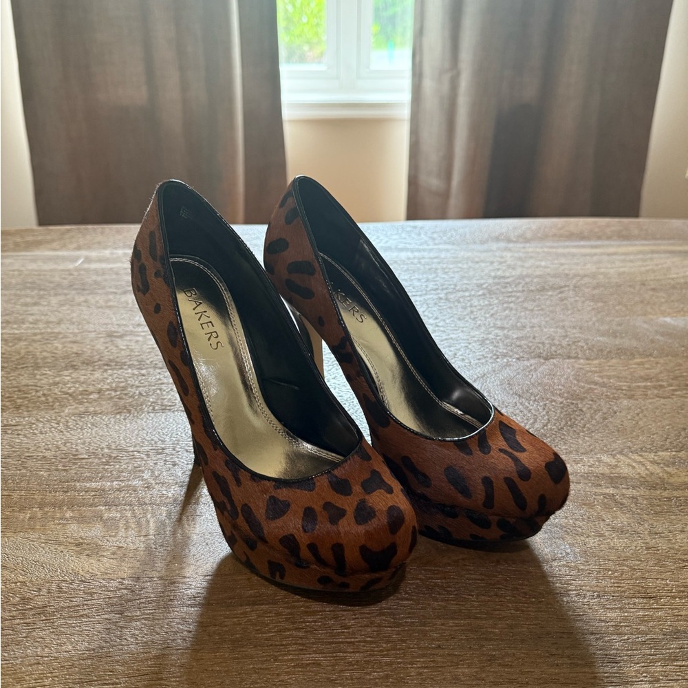 Bakers Brown and Black Animal Print Heels
